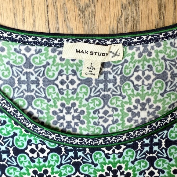 Max Studio Women’s Sleeveless Green and Blue Geometric Patterned Trapeze Dress L - Picture 5 of 13